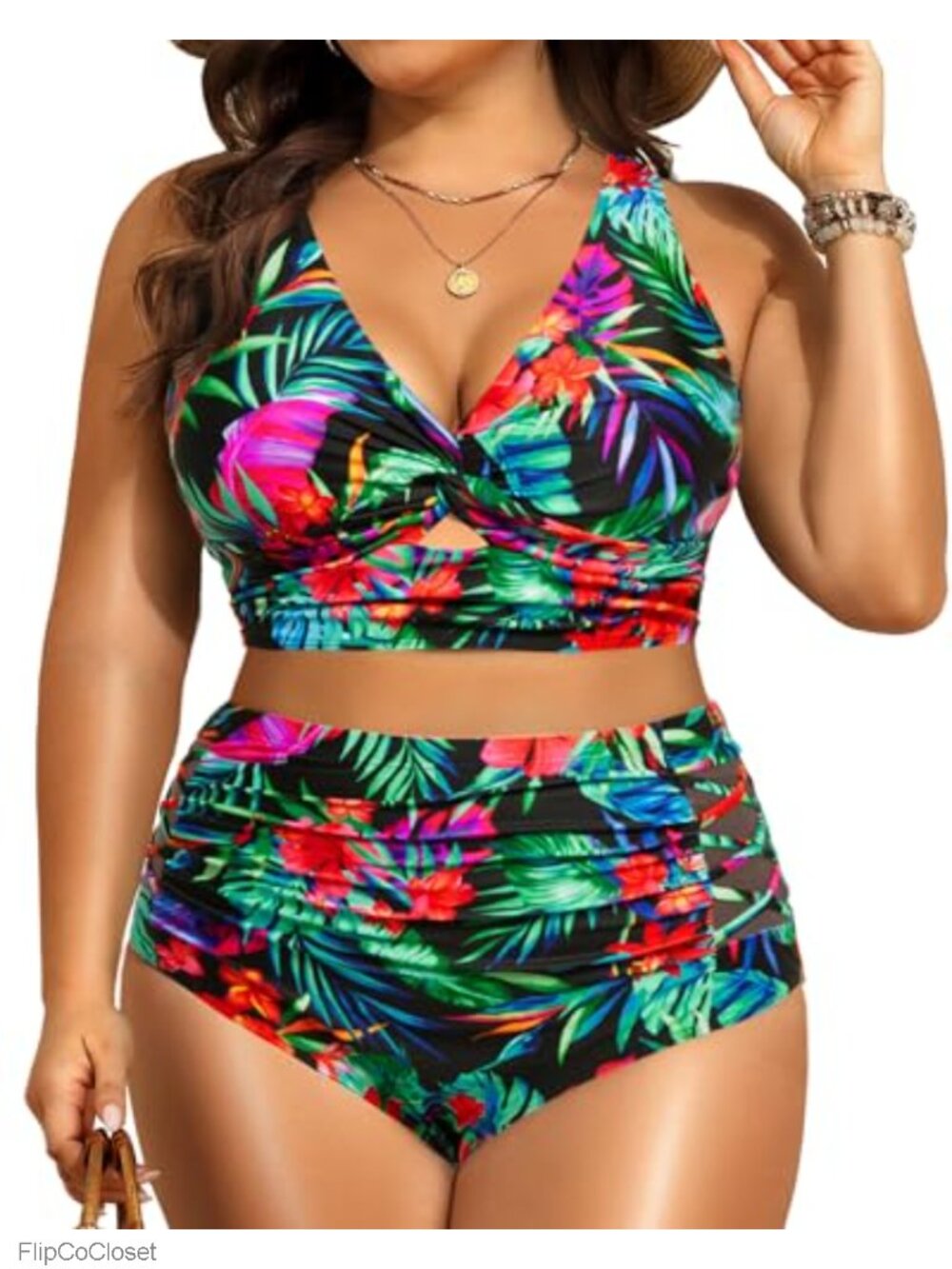 Plus Size High Waisted Tummy Control Bikini Set